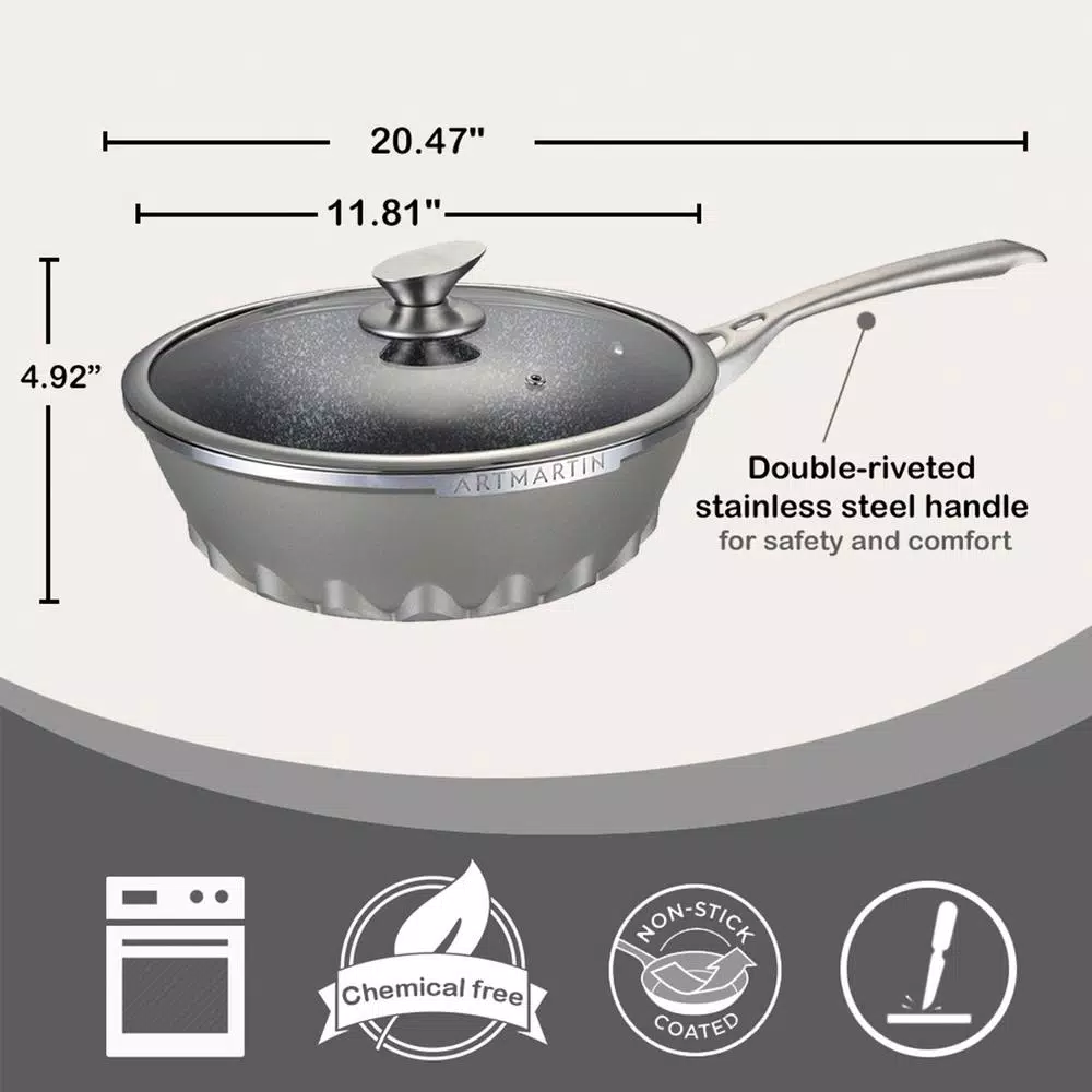 AMERCOOK 11 In. Die Cast Aluminum Round Wok And Lid With Induction Bottom - Image 2