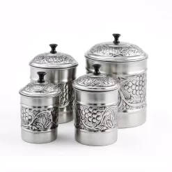 Old Dutch 4-Piece Antique Pewter Embossed “Heritage” Canister Set