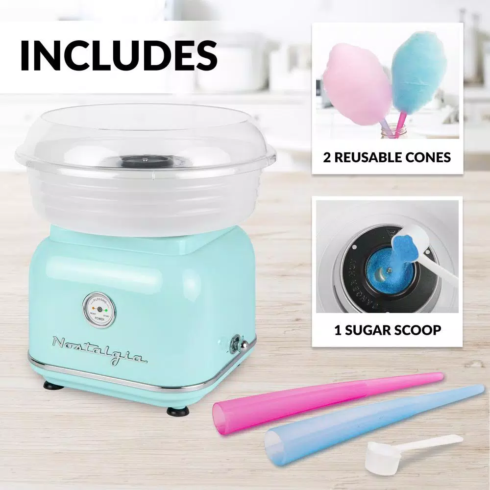Nostalgia Retro Aqua Electric Cotton Candy Maker With 2-Reusable Cotton Candy Cones - Image 7