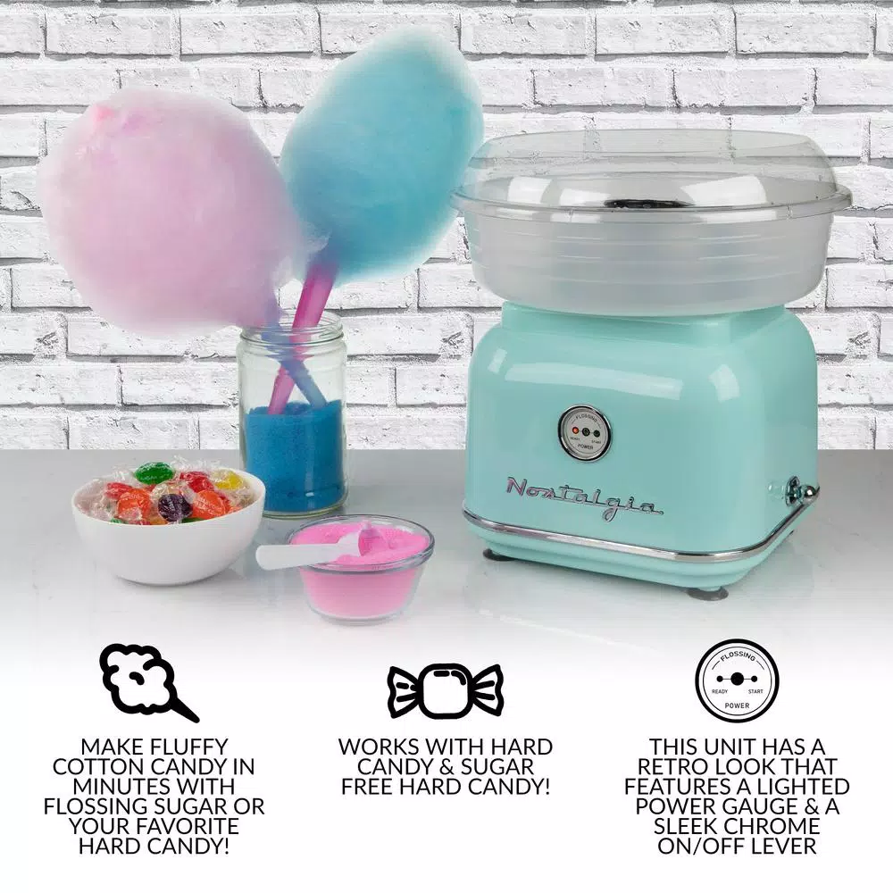 Nostalgia Retro Aqua Electric Cotton Candy Maker With 2-Reusable Cotton Candy Cones - Image 2