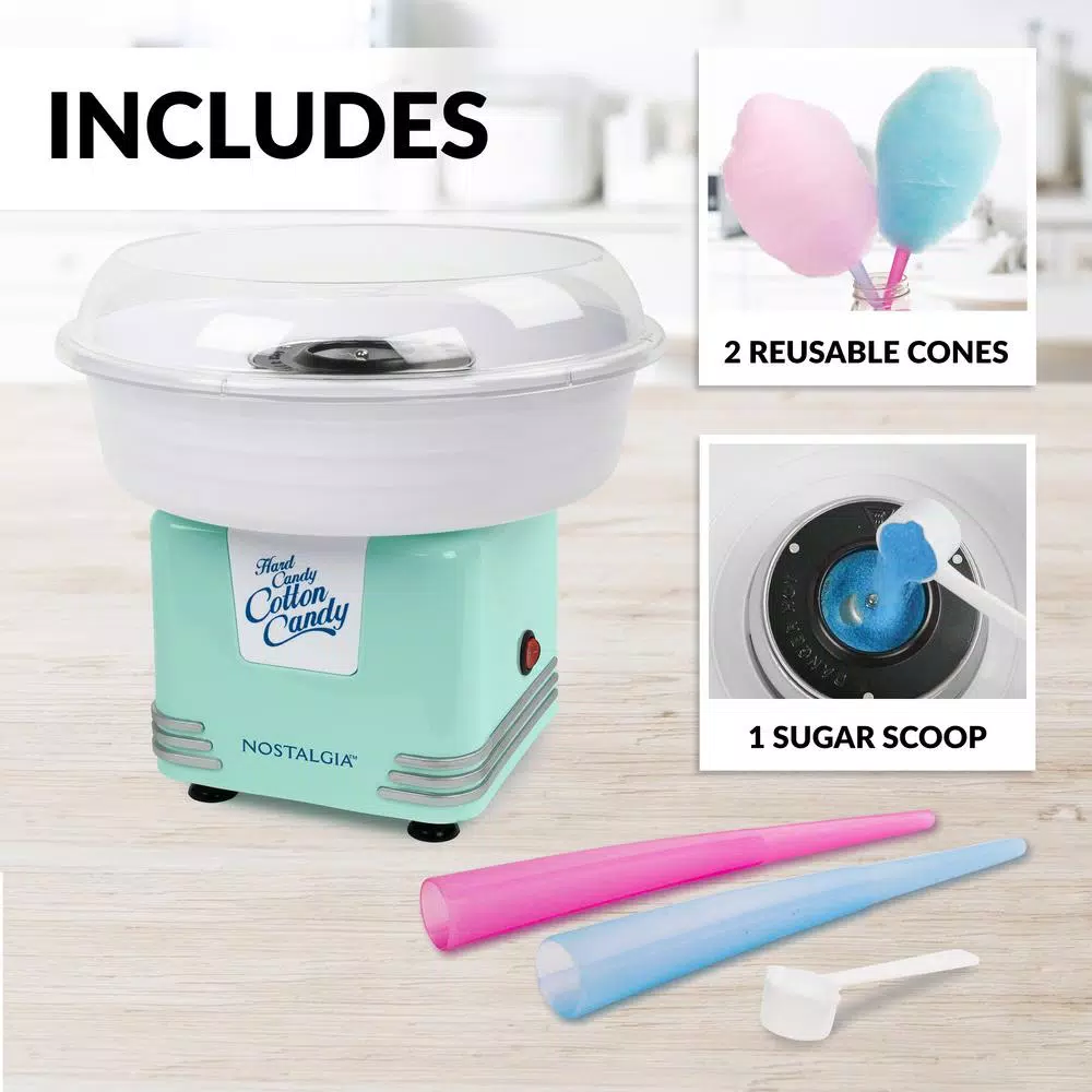 Nostalgia Retro Aqua Hard And Sugar Free Cotton Candy Maker With Cotton Candy Cones - Image 3