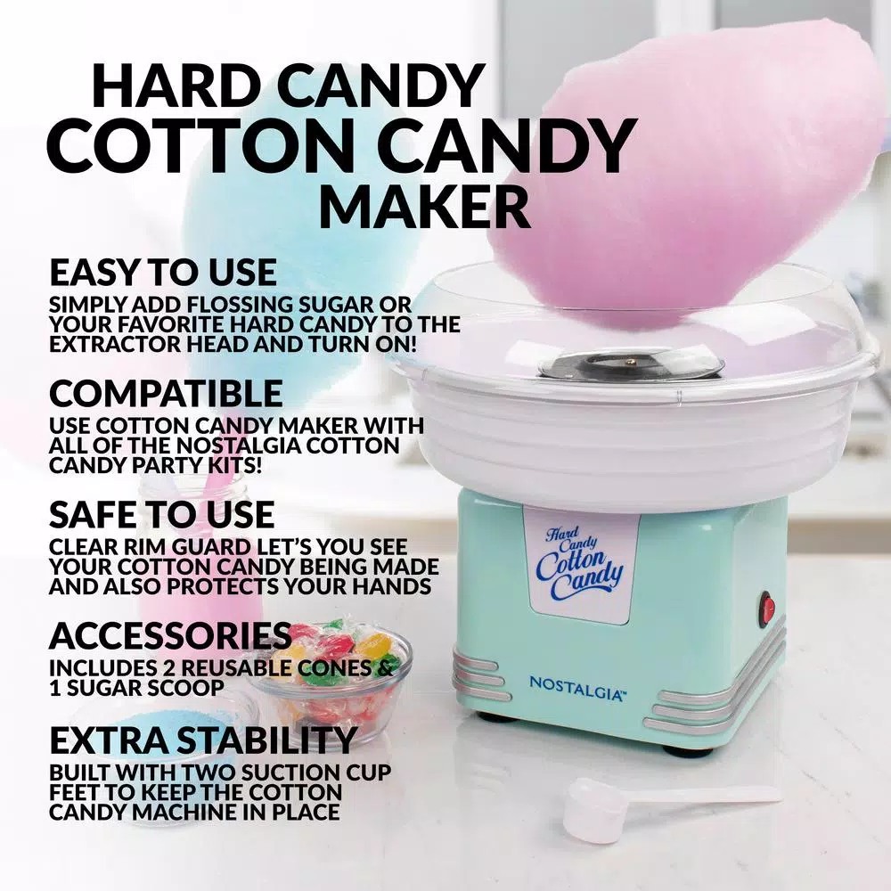 Nostalgia Retro Aqua Hard And Sugar Free Cotton Candy Maker With Cotton Candy Cones - Image 2