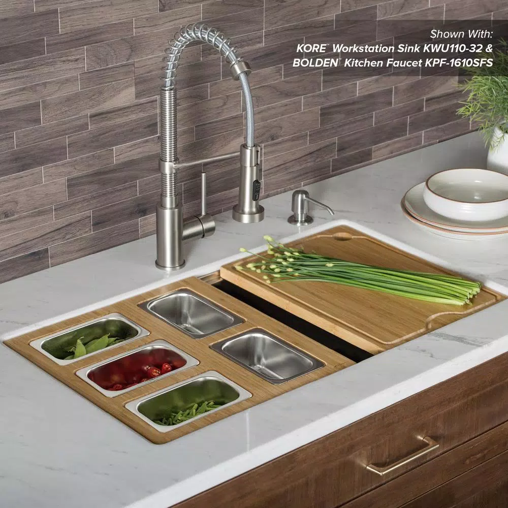 KRAUS 16.75 In. Workstation Kitchen Sink Composite Serving Board Set With Rectangular Stainless Steel Bowls - Image 5