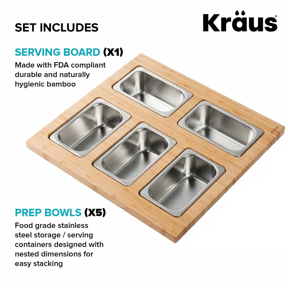 KRAUS 16.75 In. Workstation Kitchen Sink Composite Serving Board Set With Rectangular Stainless Steel Bowls - Image 3