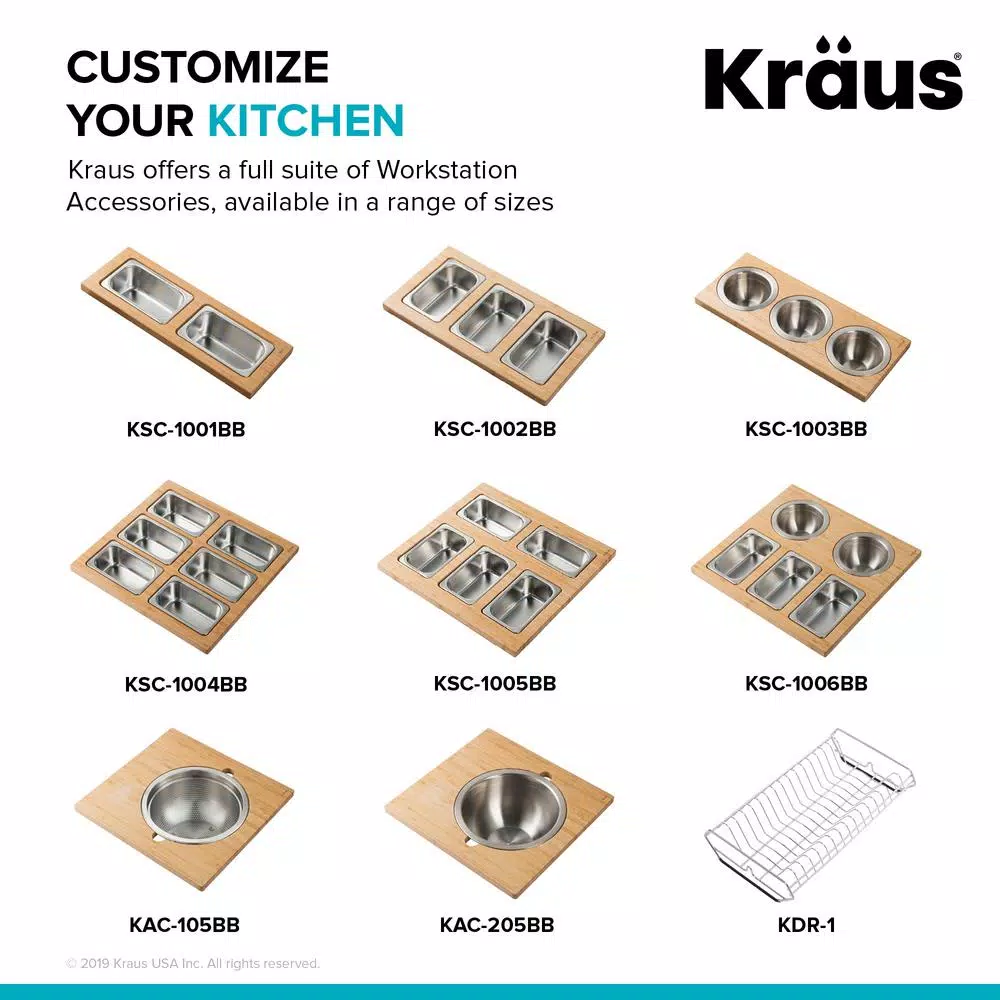 KRAUS 16.75 In. Workstation Kitchen Sink Composite Serving Board Set With Rectangular Stainless Steel Bowls - Image 9