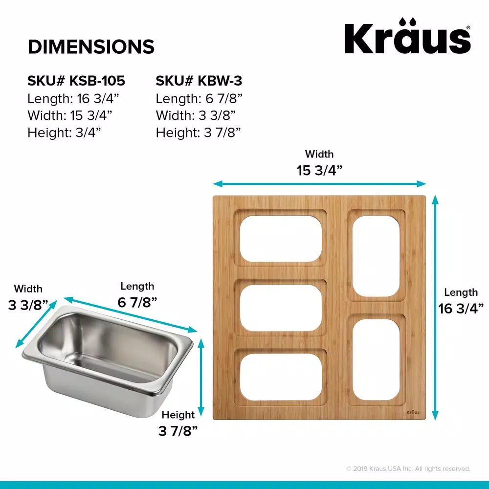 KRAUS 16.75 In. Workstation Kitchen Sink Composite Serving Board Set With Rectangular Stainless Steel Bowls - Image 7