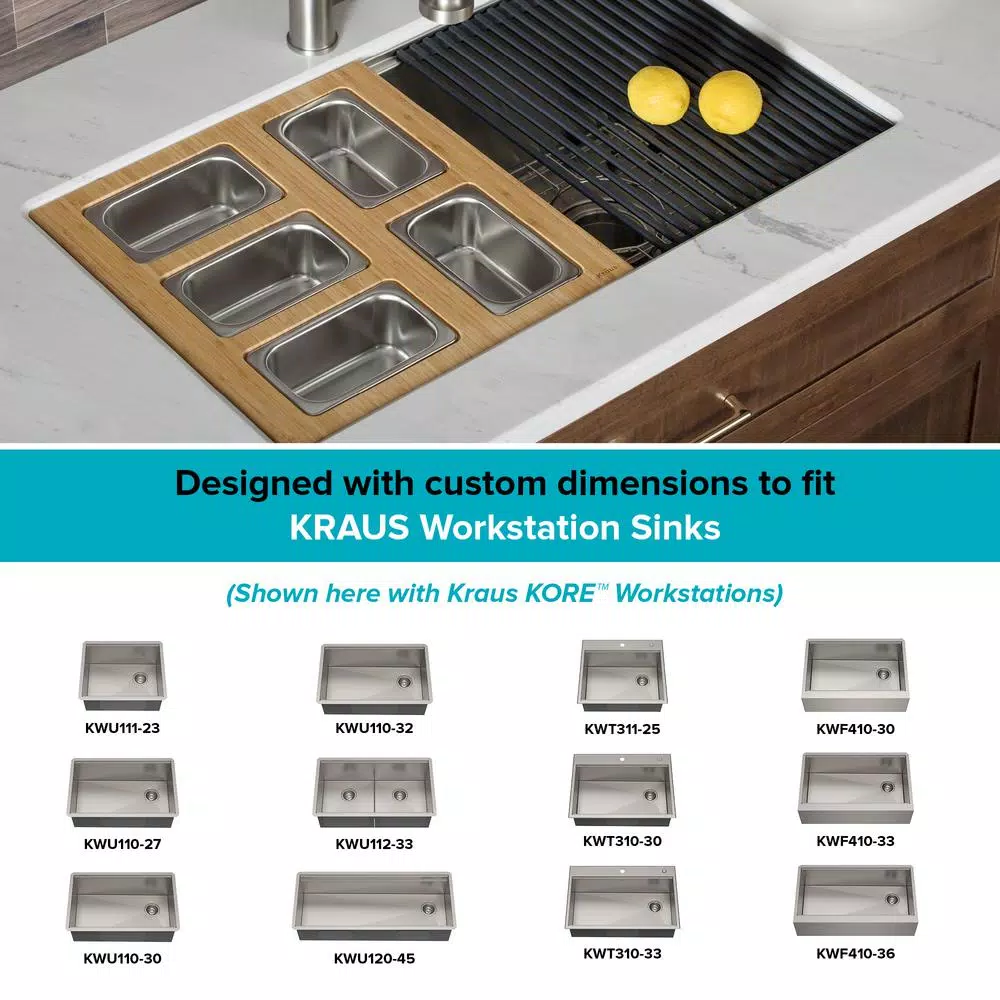 KRAUS 16.75 In. Workstation Kitchen Sink Composite Serving Board Set With Rectangular Stainless Steel Bowls - Image 4