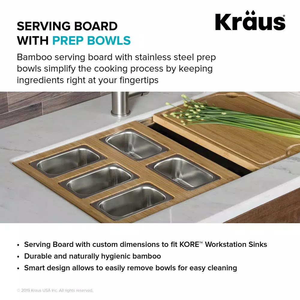 KRAUS 16.75 In. Workstation Kitchen Sink Composite Serving Board Set With Rectangular Stainless Steel Bowls - Image 8