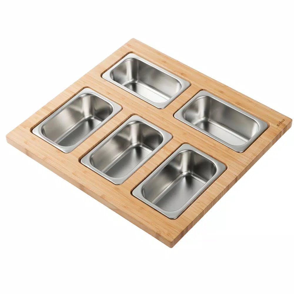 KRAUS 16.75 In. Workstation Kitchen Sink Composite Serving Board Set With Rectangular Stainless Steel Bowls - Image 2