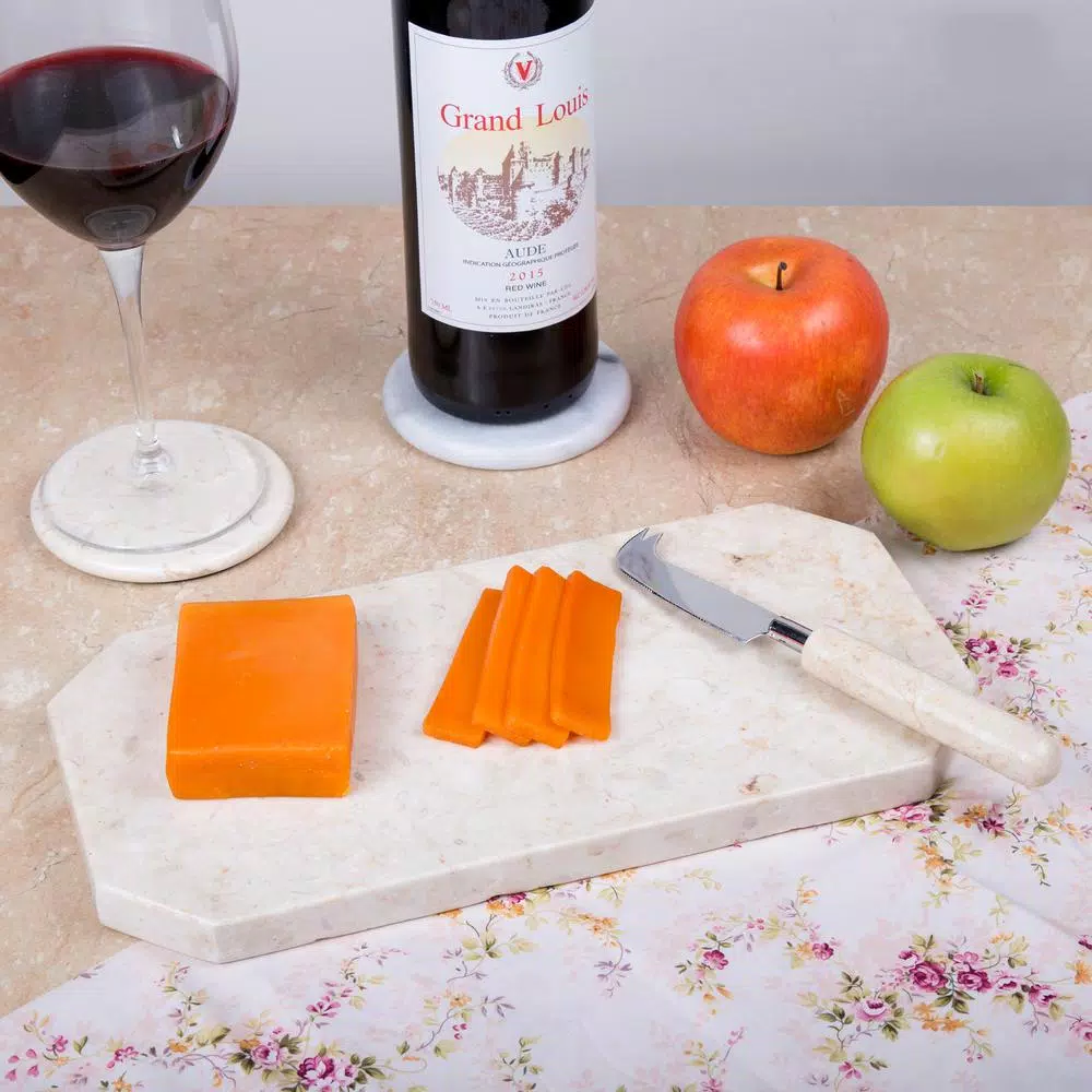 Creative Home 12 In. X 6 In. Natural Champagne Marble Octagonal Cheese Board - Image 2