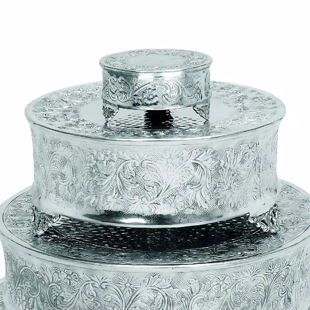 Benzara Silver Aluminum Cake Stand - Image 4