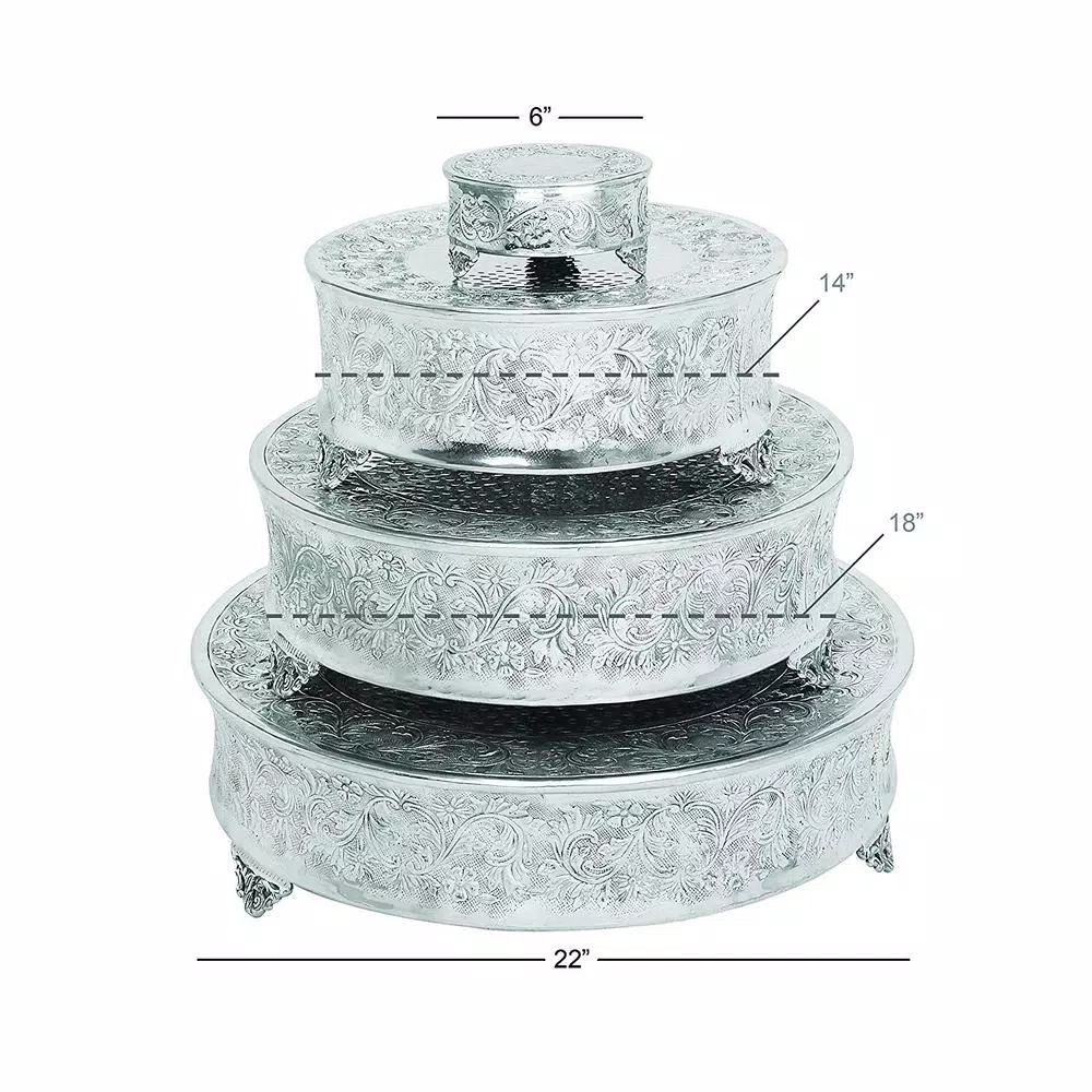 Benzara Silver Aluminum Cake Stand - Image 2