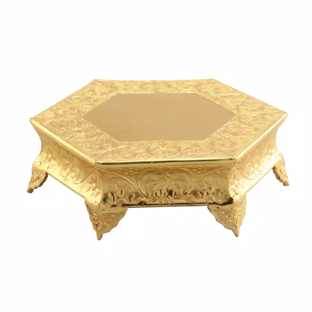 Benzara Hexagonal 16 In. Gold Metal Wedding Cake Stand