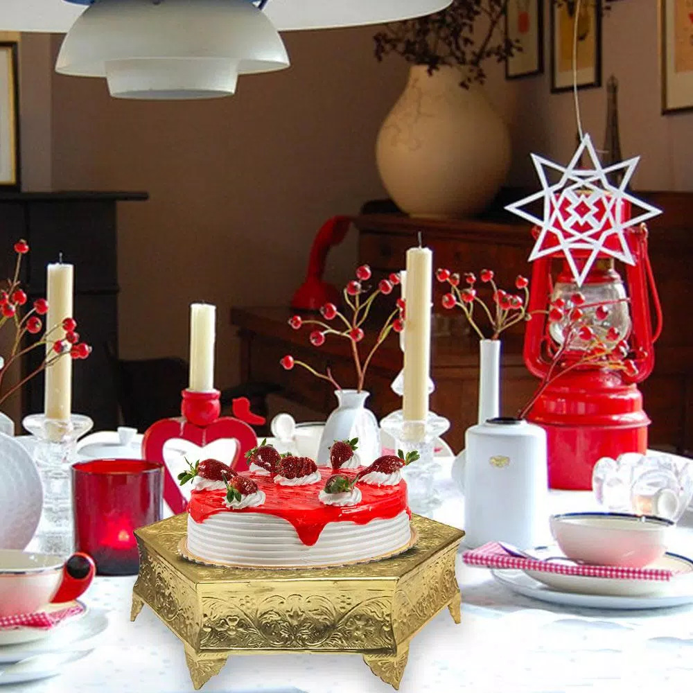 Benzara Hexagonal 16 In. Gold Metal Wedding Cake Stand - Image 7