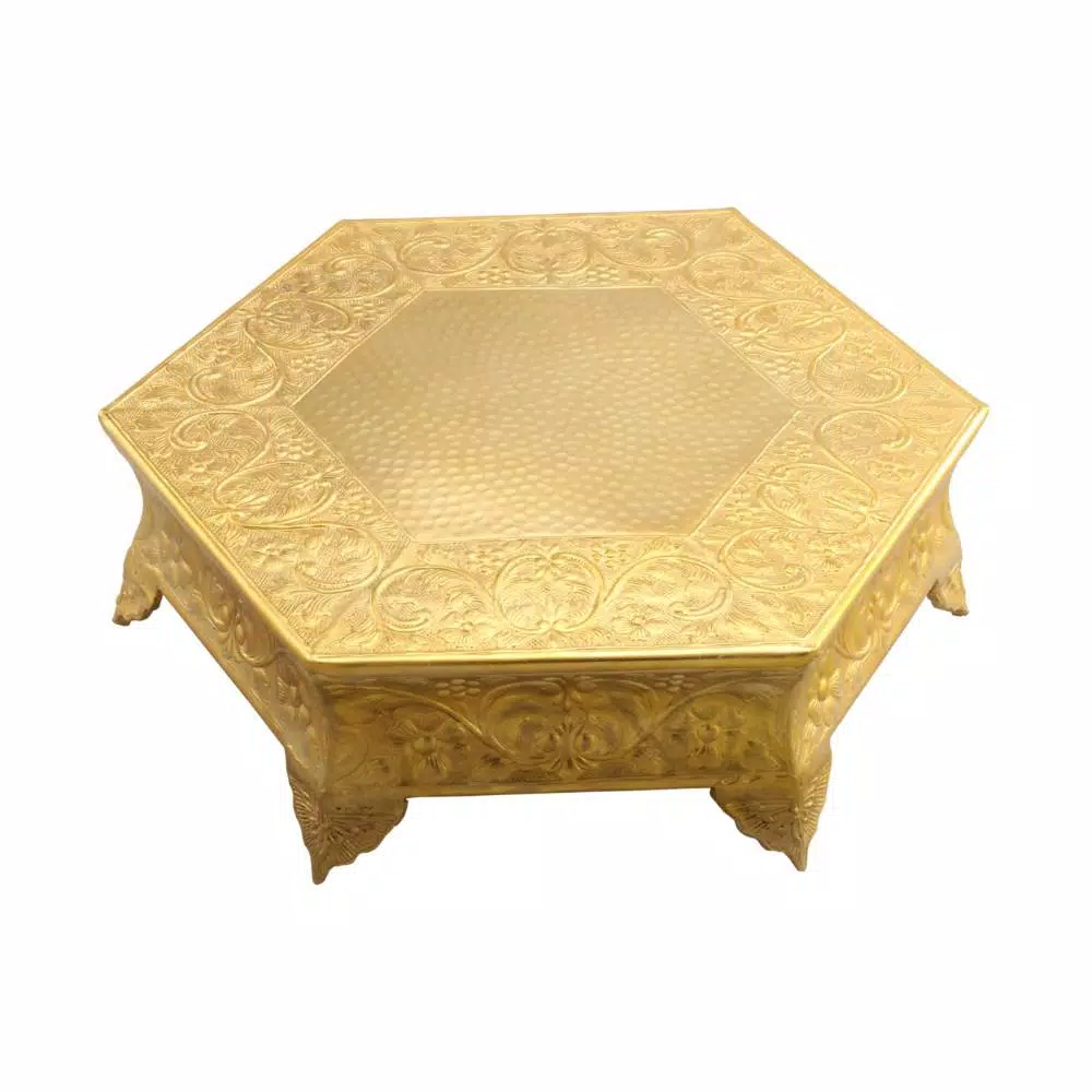 Benzara Hexagonal 16 In. Gold Metal Wedding Cake Stand - Image 2
