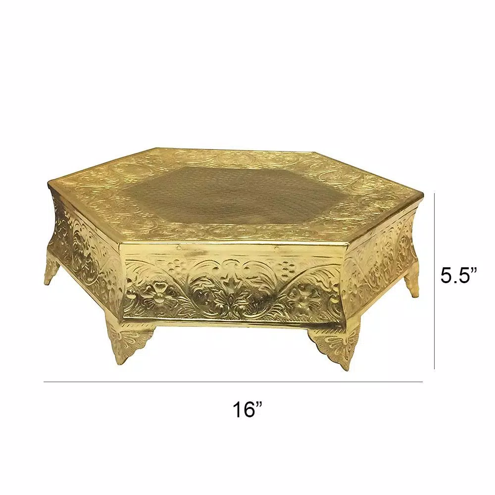 Benzara Hexagonal 16 In. Gold Metal Wedding Cake Stand - Image 6