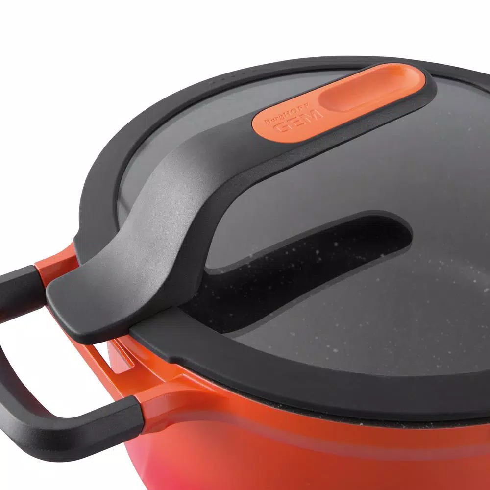 BergHOFF GEM Stay Cool 3.5 Qt. Cast Aluminum Nonstick Saute Pan In Orange With Glass Lid - Image 3