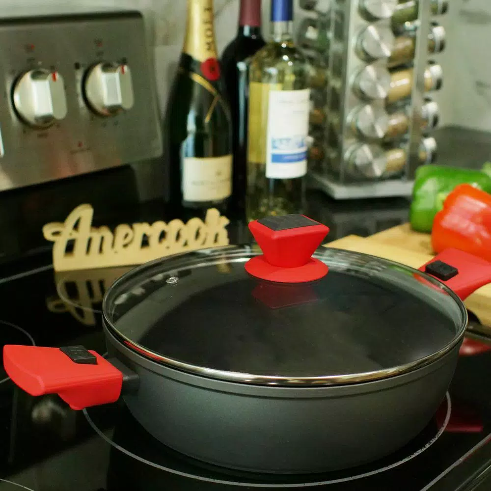 AMERCOOK 10 In. Round 4.5 Litre Low Casserole Pan And Glass Lid With Detachable Handle - Image 5