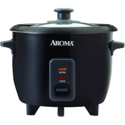 AROMA 6-Cup Black Rice Cooker With Removable Steam Tray