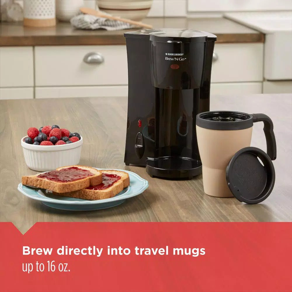BLACK+DECKER Brew’n Go Black Single Serve Coffee Maker With Travel Mug - Image 5
