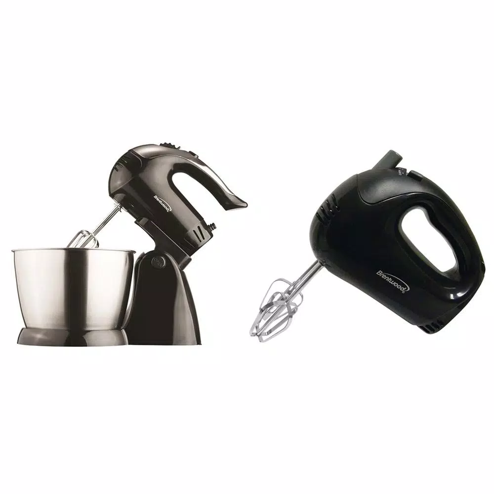 Brentwood Appliances 3 Qt. 5-Speed Black Electric Stand Mixer With Bowl And 5-Speed Black Electric Hand Mixer