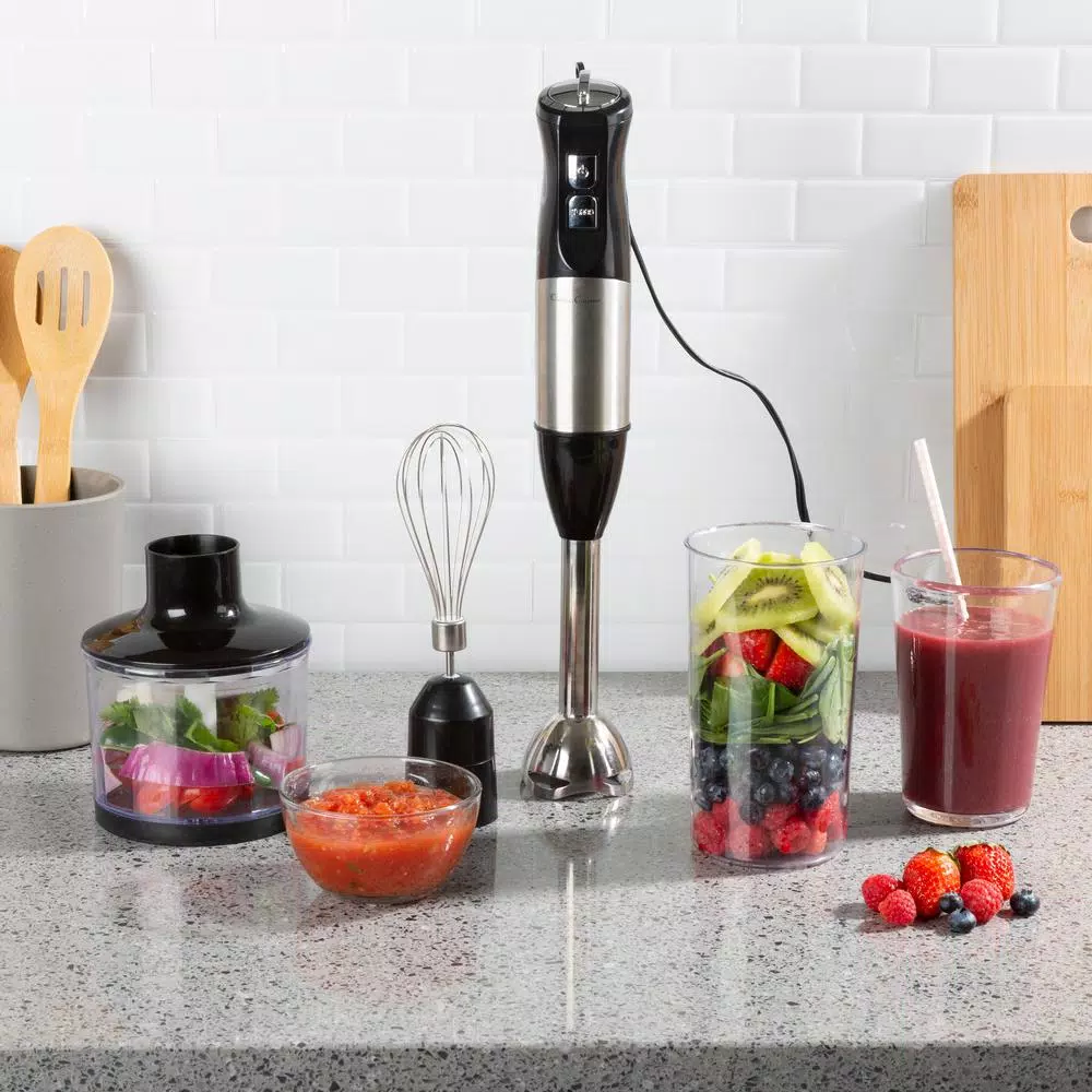 Classic Cuisine 6-Speed 4-in-1 Black Immersion Blender With Chopper And Whisk Attachment - Image 7