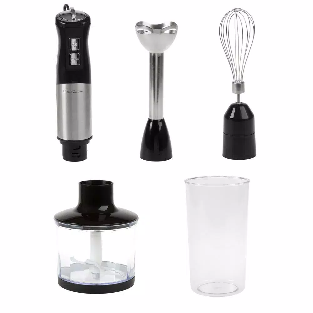 Classic Cuisine 6-Speed 4-in-1 Black Immersion Blender With Chopper And Whisk Attachment