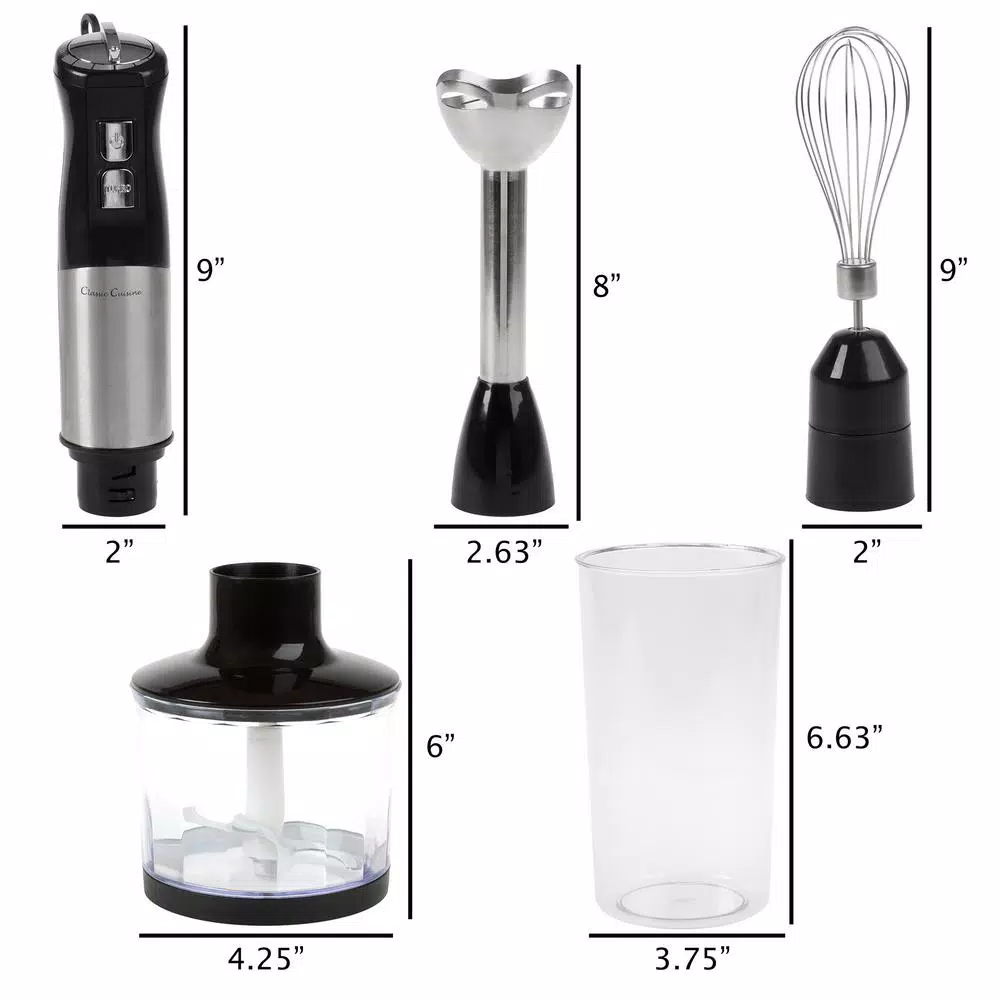 Classic Cuisine 6-Speed 4-in-1 Black Immersion Blender With Chopper And Whisk Attachment - Image 2