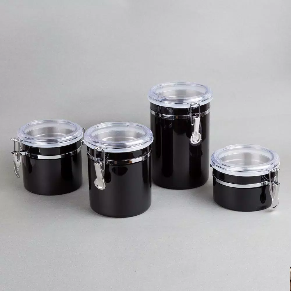 Creative Home Set Of 4-Pieces Black Stainless Steel Canister Storage Container With Air Tight Lid And Locking Clamp - Image 5