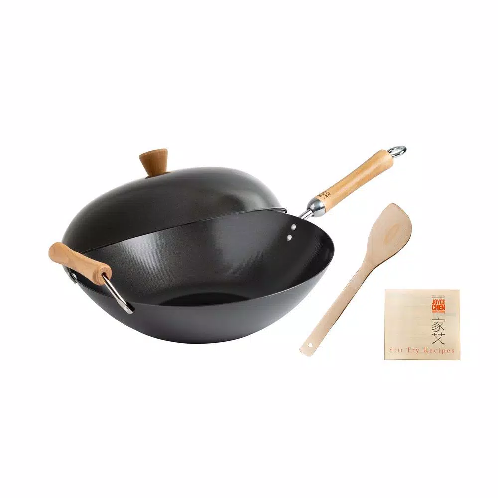 Honey-Can-Do Joyce Chen 4-Piece Wok Set With Black Carbon Steel Non-Stick Wok, High Dome Lid, 12″ Bamboo Spatula, And Recipe Booklet - Image 9