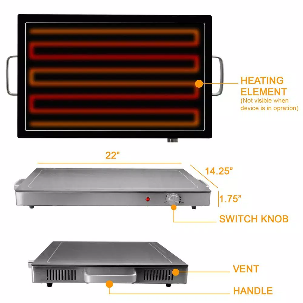 MegaChef Electric Black Warming Tray With Adjustable Temperature Controls - Image 4