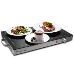 MegaChef Electric Black Warming Tray With Adjustable Temperature Controls