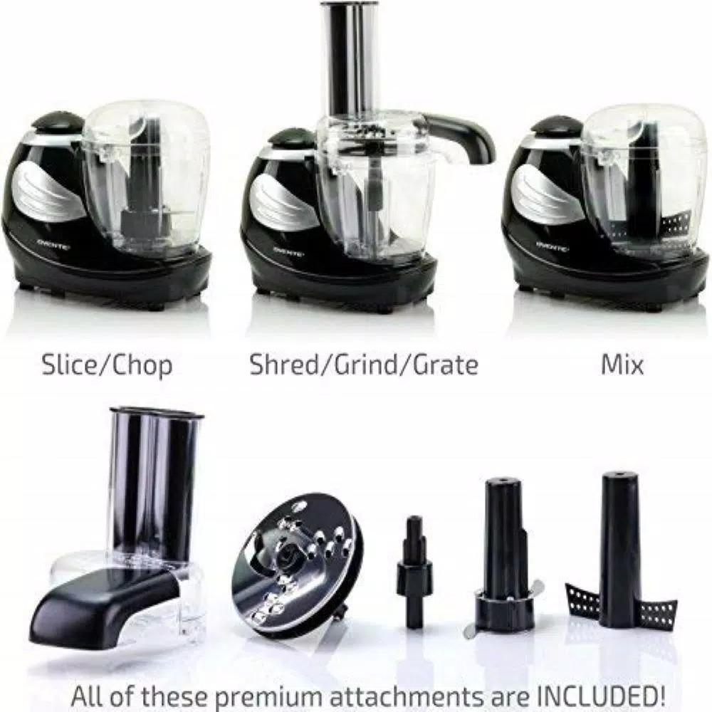 Ovente 1.5-Cup Single Speed Black Mini Food Processor Chopping Blade, Mixer, Shredding/Slicing Disc - Image 2