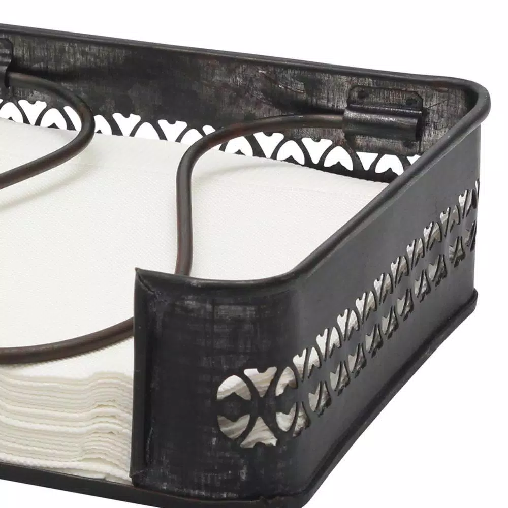 Stonebriar Collection 7 In. X 2 In. Graphite And Rust Metal Napkin Holder - Image 2