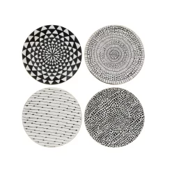 3R Studios Black And White Stoneware Plate (Set Of 4 Designs)