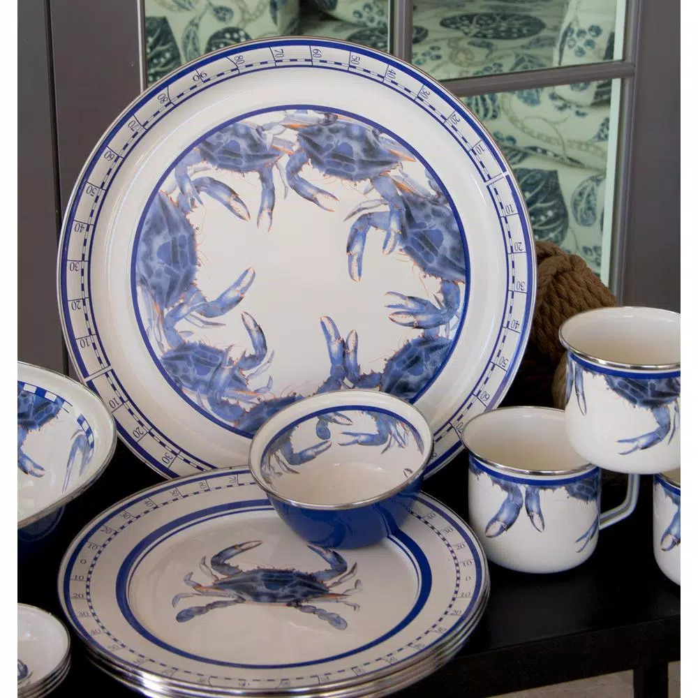 Golden Rabbit Blue Crab 20 In. Enamelware Serving Tray - Image 2