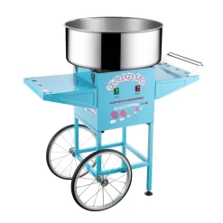 Great Northern Blue Cotton Candy Machine And Cart- Flufftastic Floss Maker- Stainless Steel Pan, 2 Side Trays & 13 In. Wheels