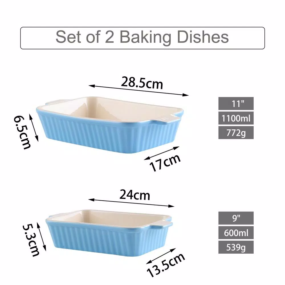 MALACASA 2-Piece Blue Rectangle Porcelain Bakeware Set 9 In. And 11 In. Baking Pans - Image 4