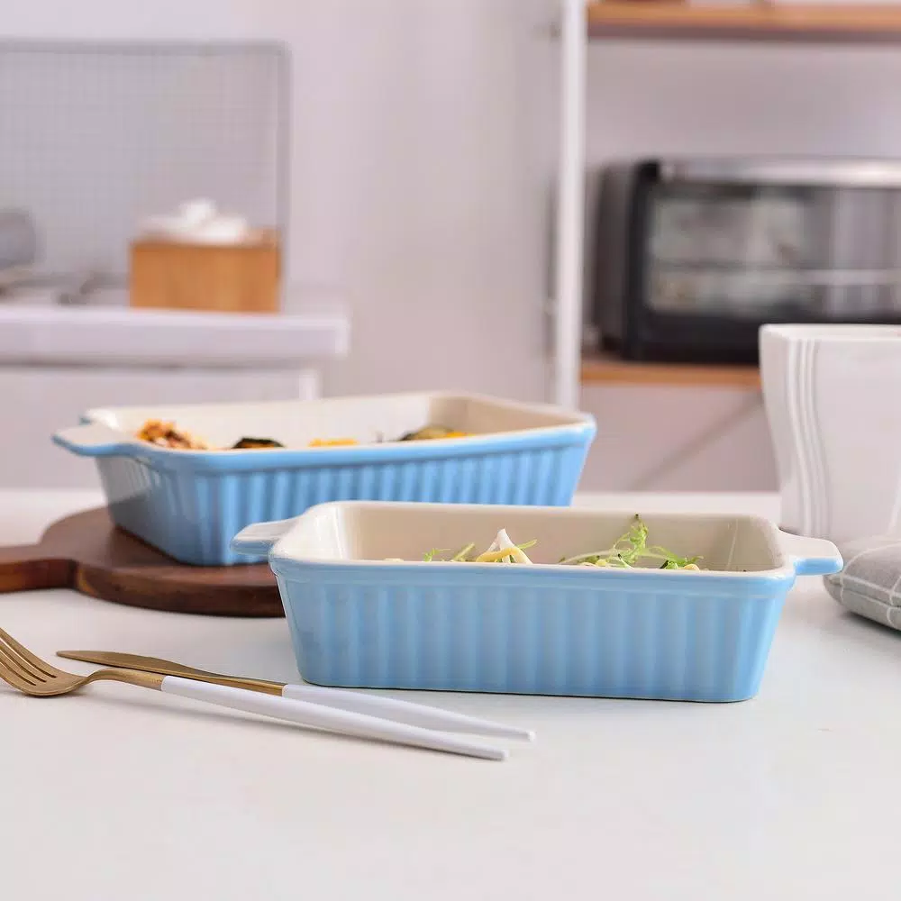 MALACASA 2-Piece Blue Rectangle Porcelain Bakeware Set 9 In. And 11 In. Baking Pans - Image 8