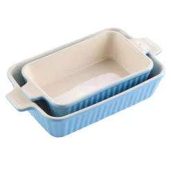 MALACASA 2-Piece Blue Rectangle Porcelain Bakeware Set 9 In. And 11 In. Baking Pans