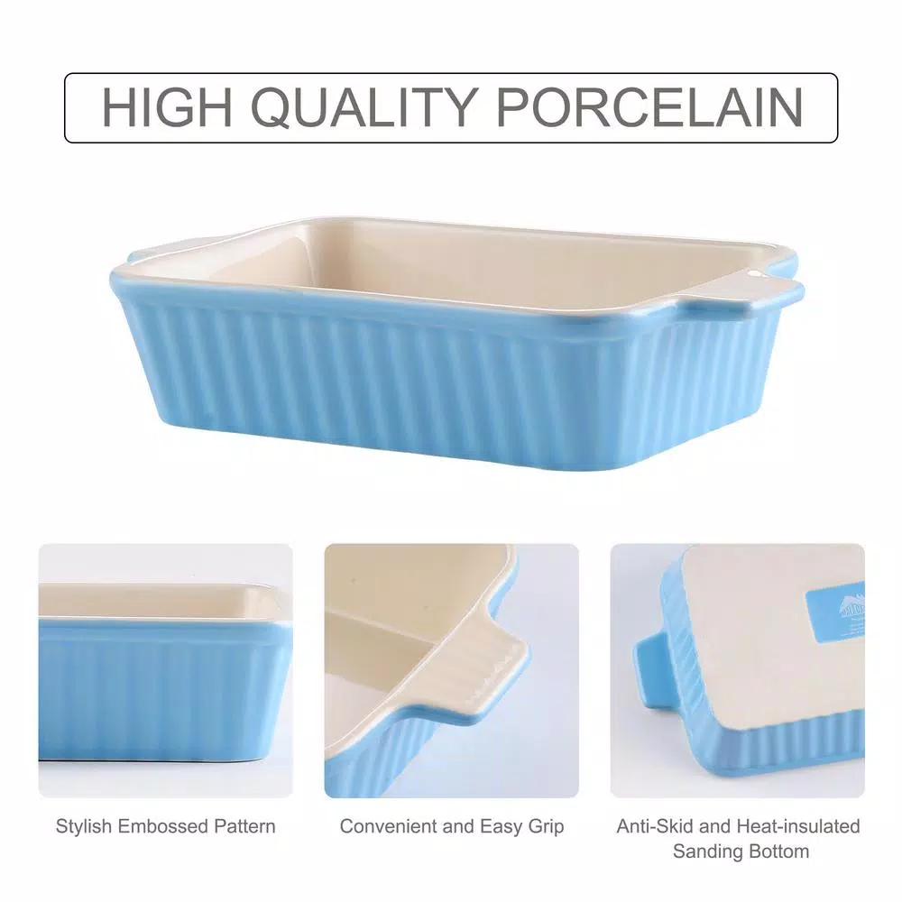 MALACASA 2-Piece Blue Rectangle Porcelain Bakeware Set 9 In. And 11 In. Baking Pans - Image 7