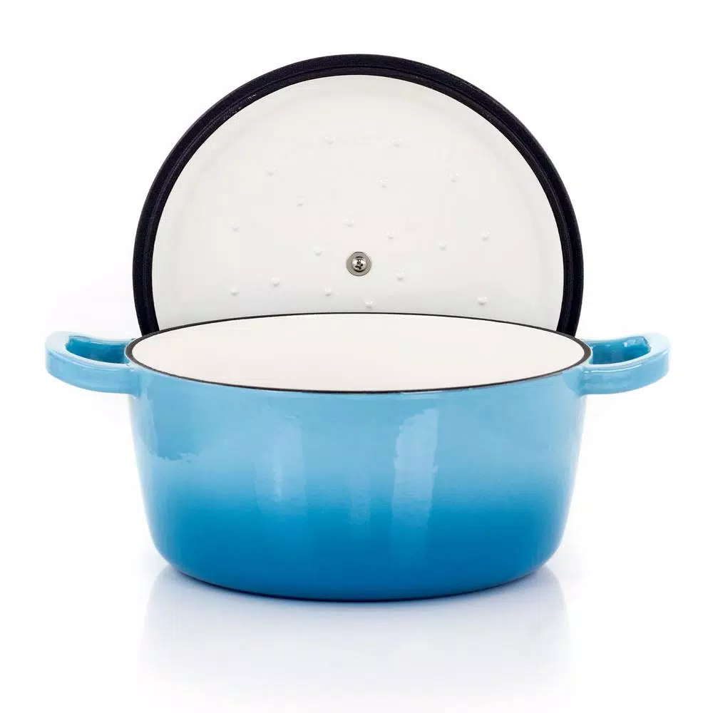 MegaChef MegaChef 5 Qt. Round Enameled Cast Iron Casserole In Blue With Lid - Image 4