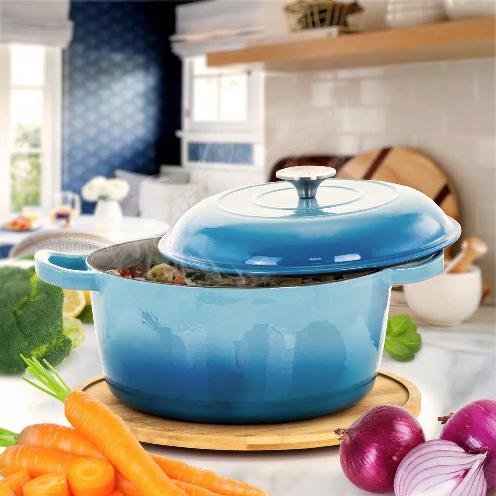 MegaChef MegaChef 5 Qt. Round Enameled Cast Iron Casserole In Blue With Lid - Image 6
