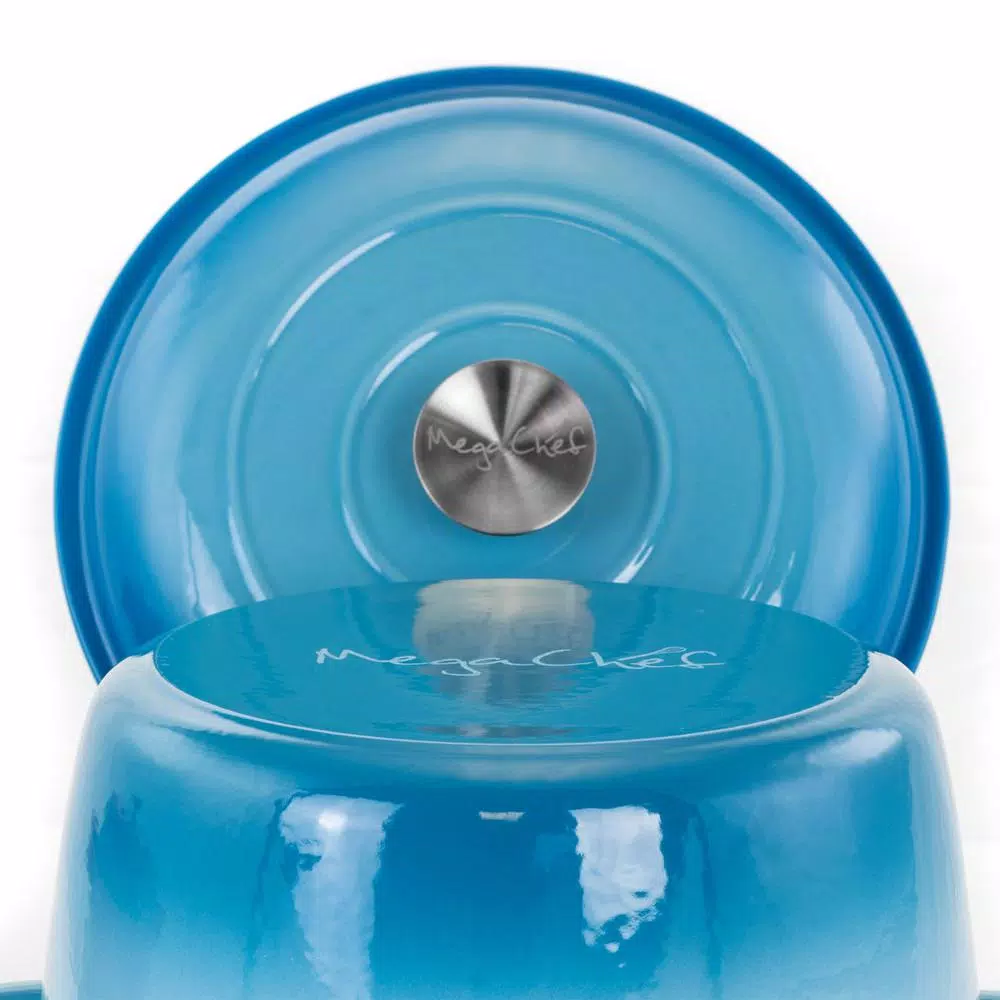 MegaChef MegaChef 5 Qt. Round Enameled Cast Iron Casserole In Blue With Lid - Image 5
