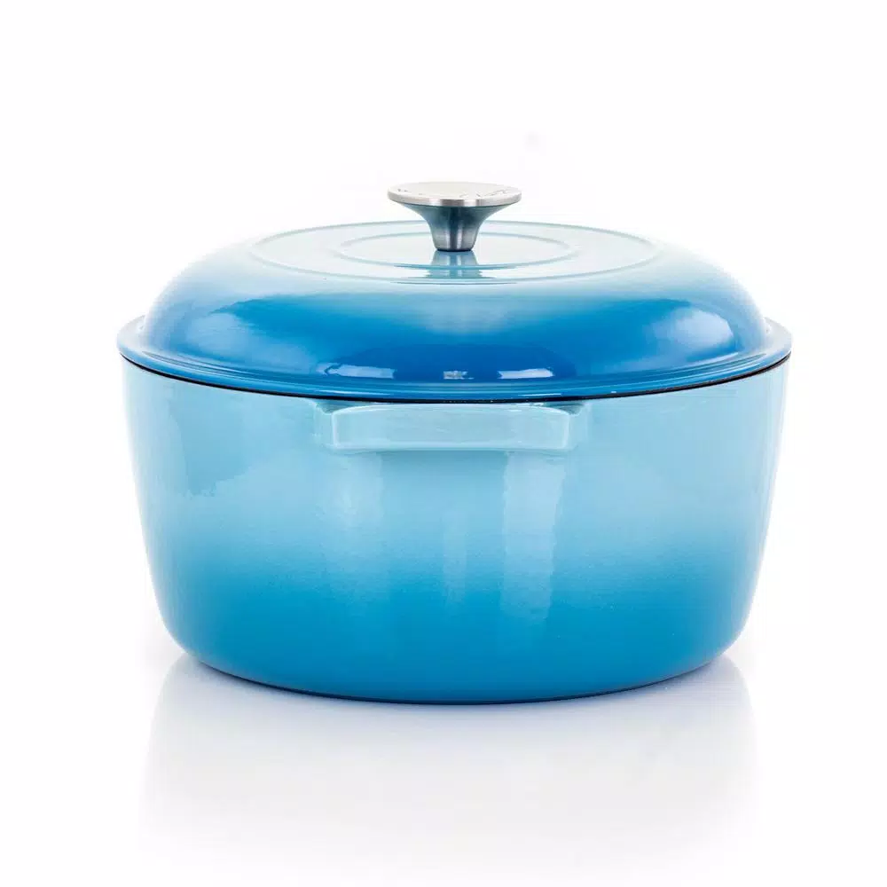 MegaChef MegaChef 5 Qt. Round Enameled Cast Iron Casserole In Blue With Lid - Image 3