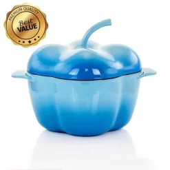 MegaChef MegaChef 3 Qt. Pepper Shaped Enameled Cast Iron Casserole In Blue
