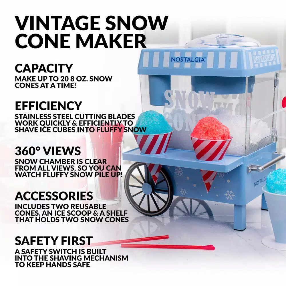 Nostalgia Vintage 160 Oz. Snow Cone Maker In Blue With Reusable Cones - Image 2