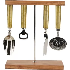 Mind Reader Galvanized Bar Set With Organizer Stand For Perfect Bartending Kit Silver 4-Piece Bar Set Stand