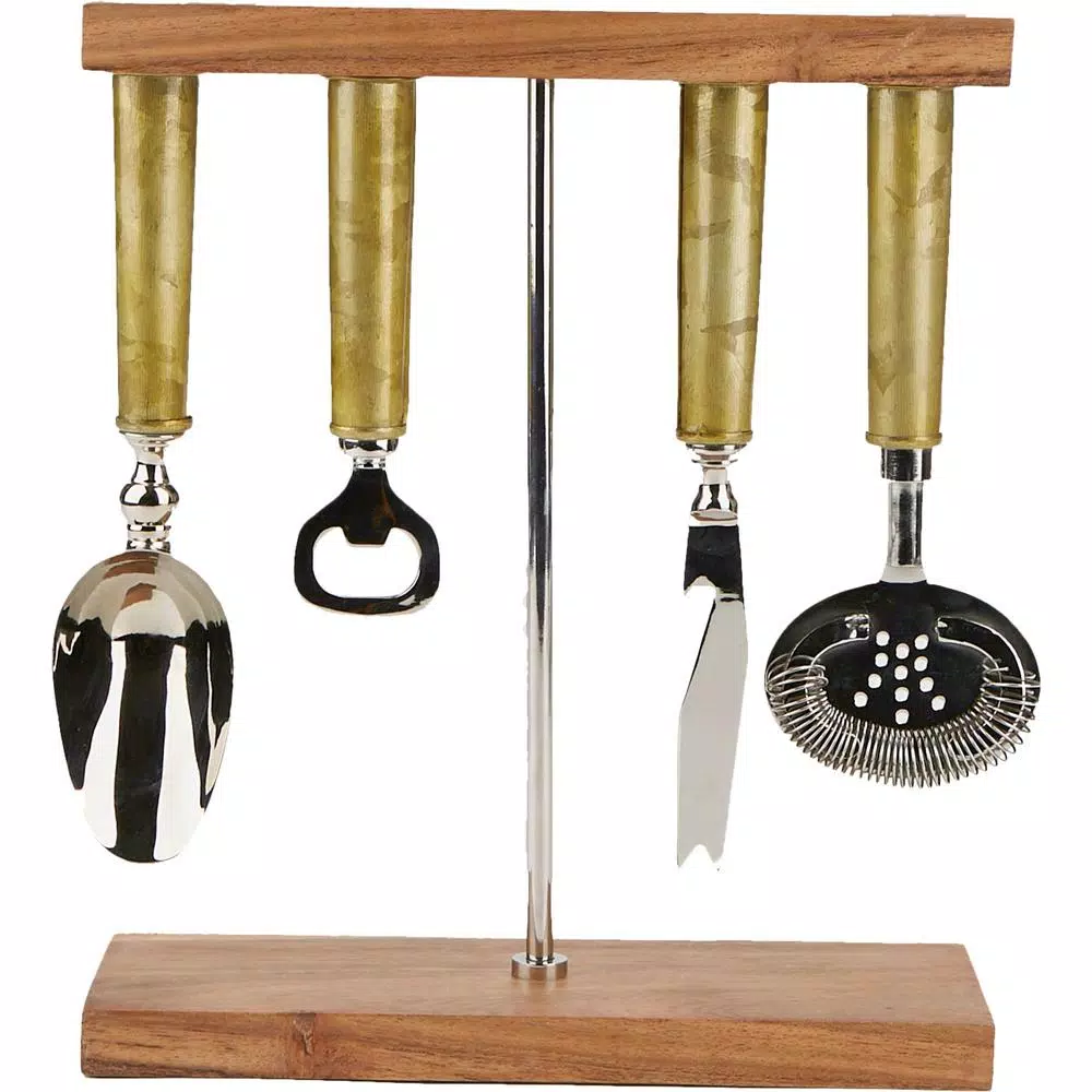 Mind Reader Galvanized Bar Set With Organizer Stand For Perfect Bartending Kit Silver 4-Piece Bar Set Stand