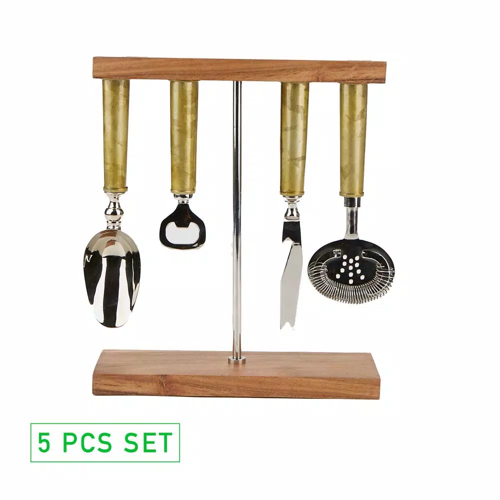 Mind Reader Galvanized Bar Set With Organizer Stand For Perfect Bartending Kit Silver 4-Piece Bar Set Stand - Image 2